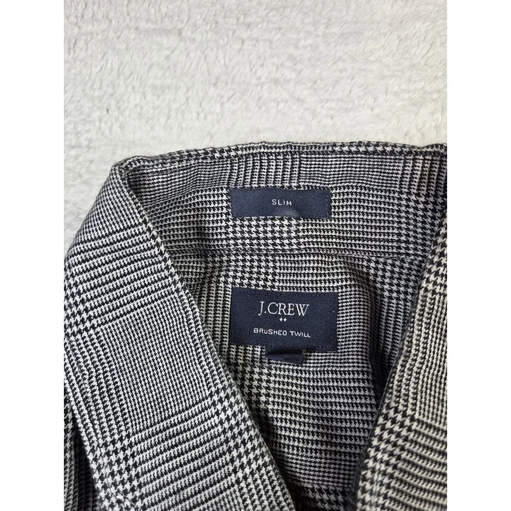 J.Crew Brushed Twill Glen Plaid Button Down Shirt Mens Medium Gray Cotton - Picture 5 of 9